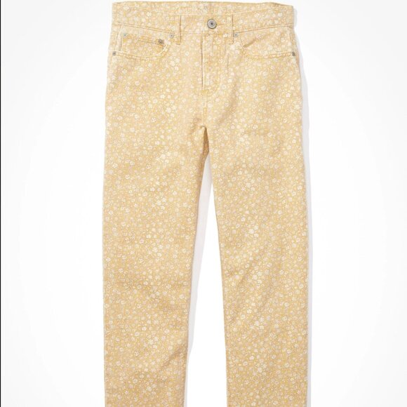 NWT American Eagle  Straight Leg Yellow Floral Print Jeans Size 12 - Picture 1 of 8
